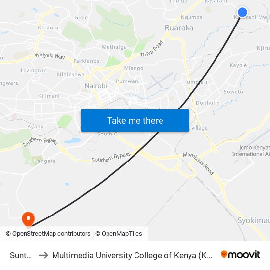 Suntos to Multimedia University College of Kenya (KCCT) map