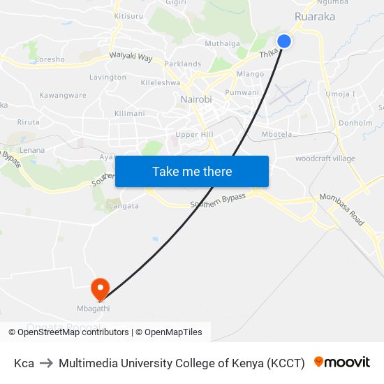 Kca to Multimedia University College of Kenya (KCCT) map