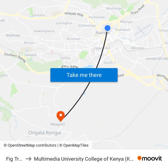 Fig Tree to Multimedia University College of Kenya (KCCT) map