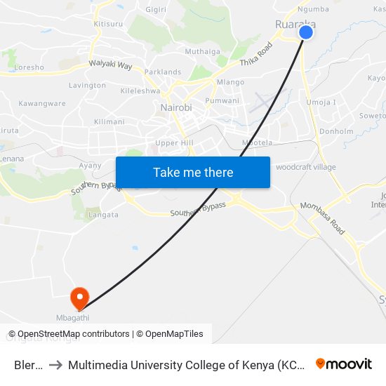 Bleria to Multimedia University College of Kenya (KCCT) map