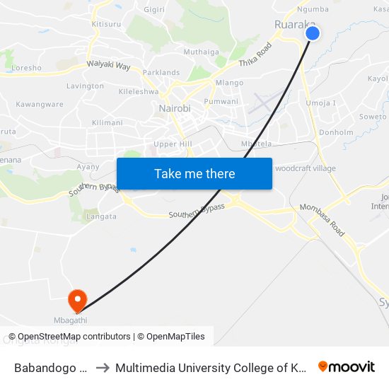 Babandogo Catho to Multimedia University College of Kenya (KCCT) map