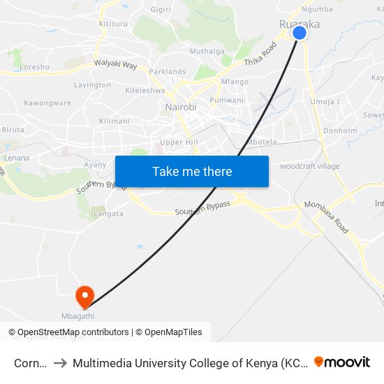 Corner to Multimedia University College of Kenya (KCCT) map