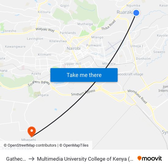 Gathecha to Multimedia University College of Kenya (KCCT) map