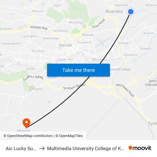 Aic Lucky Summer to Multimedia University College of Kenya (KCCT) map