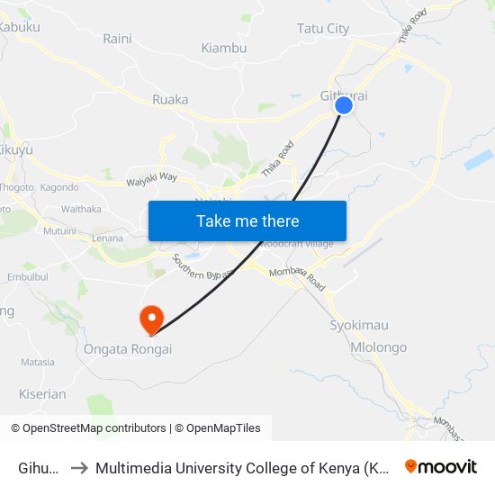 Gihurai to Multimedia University College of Kenya (KCCT) map