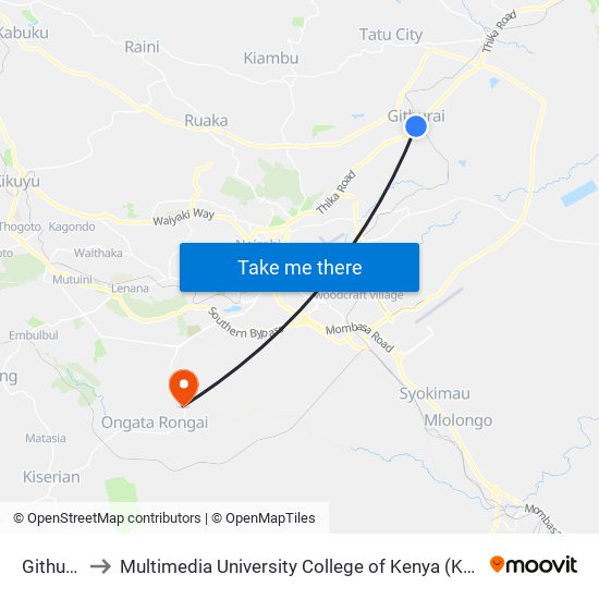 Githurai to Multimedia University College of Kenya (KCCT) map