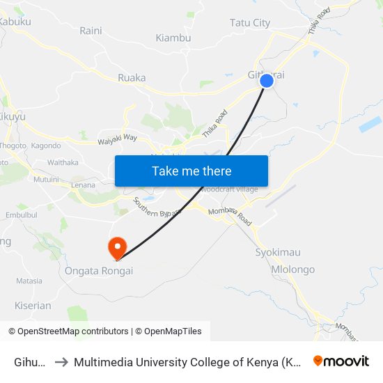 Gihurai to Multimedia University College of Kenya (KCCT) map