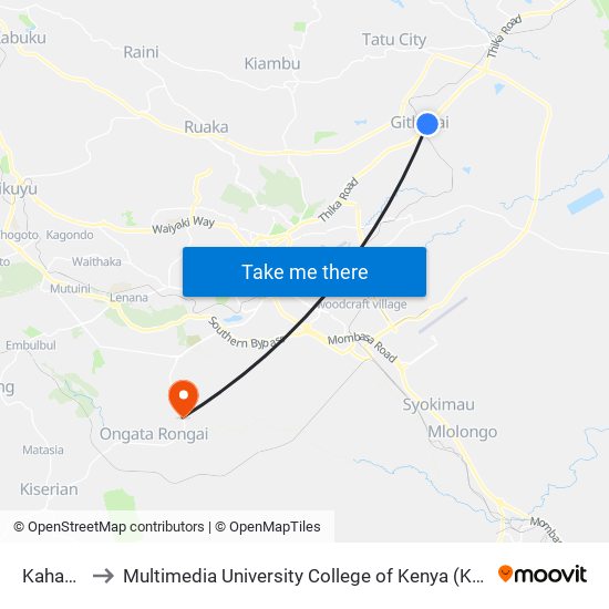 Kahawa to Multimedia University College of Kenya (KCCT) map