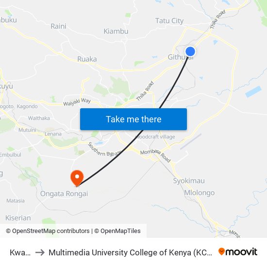 Kware to Multimedia University College of Kenya (KCCT) map