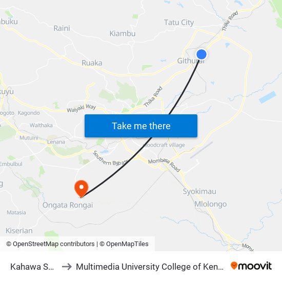 Kahawa Sukari to Multimedia University College of Kenya (KCCT) map