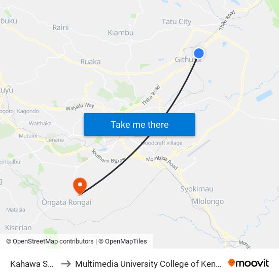 Kahawa Sukari to Multimedia University College of Kenya (KCCT) map