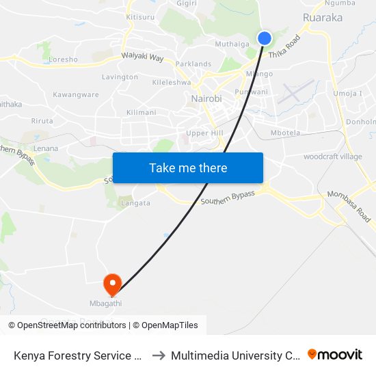 Kenya Forestry Service Station/Kfs Karura Gate to Multimedia University College of Kenya (KCCT) map