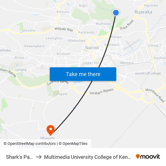 Shark's Palace to Multimedia University College of Kenya (KCCT) map