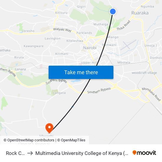 Rock City to Multimedia University College of Kenya (KCCT) map