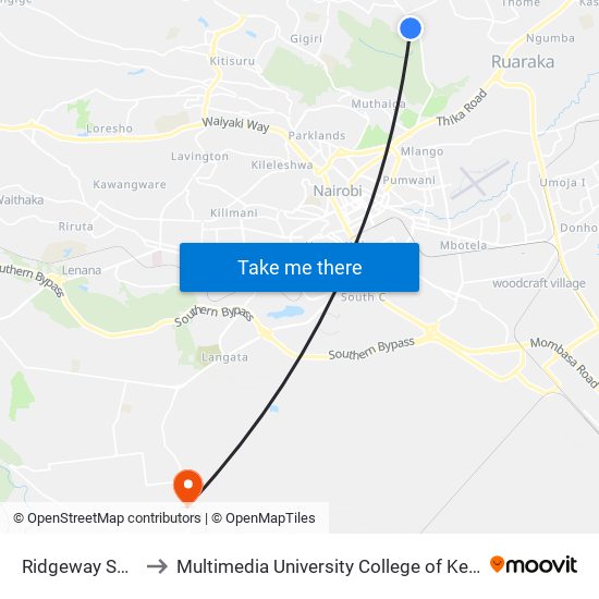 Ridgeway Springs to Multimedia University College of Kenya (KCCT) map