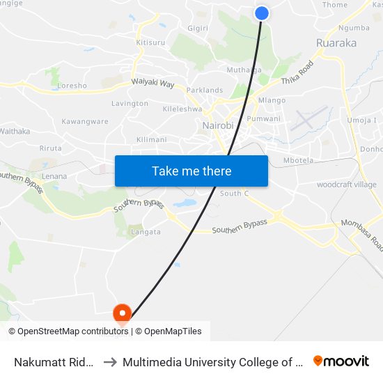 Nakumatt Ridgeways to Multimedia University College of Kenya (KCCT) map