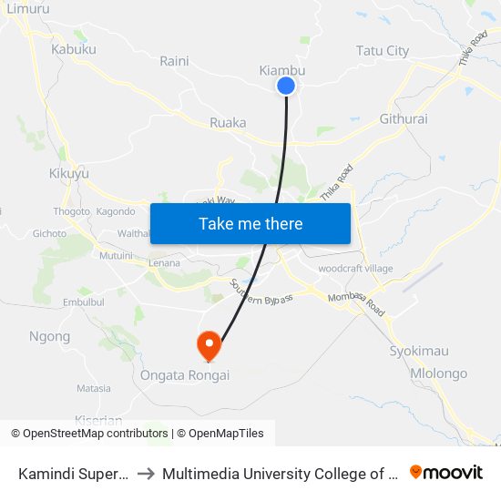 Kamindi Supermarket to Multimedia University College of Kenya (KCCT) map