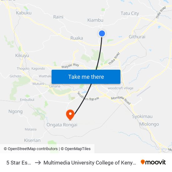 5 Star Estate to Multimedia University College of Kenya (KCCT) map