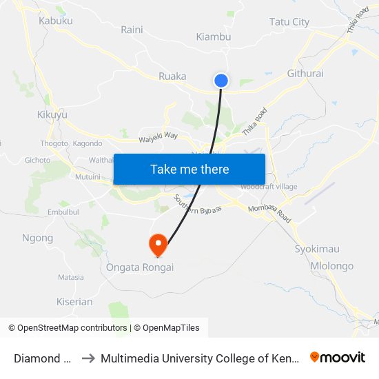 Diamond Flats to Multimedia University College of Kenya (KCCT) map