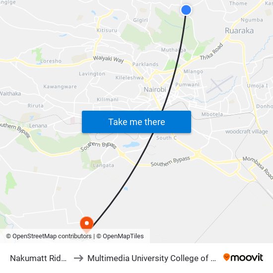 Nakumatt Ridgeways to Multimedia University College of Kenya (KCCT) map