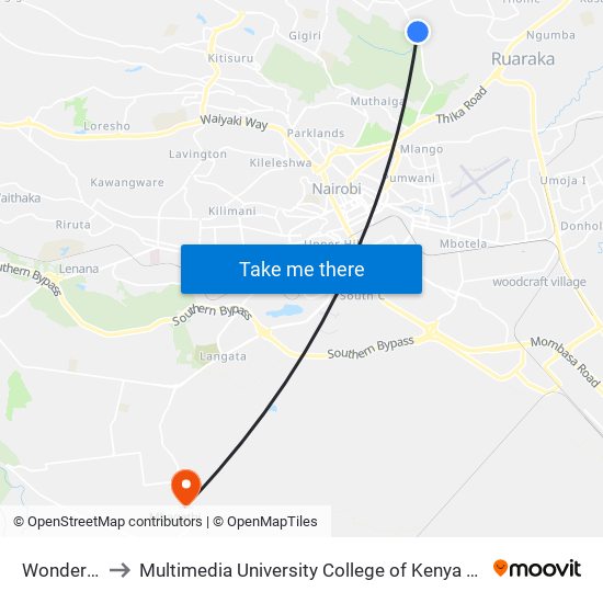 Wonderjoy to Multimedia University College of Kenya (KCCT) map