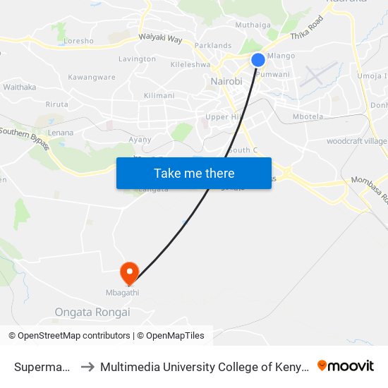 Supermambo to Multimedia University College of Kenya (KCCT) map