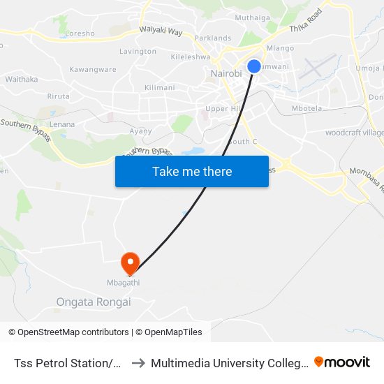 Tss Petrol Station/Blue Hut Hotel to Multimedia University College of Kenya (KCCT) map