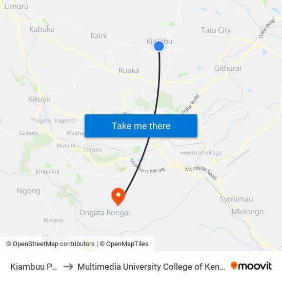 Kiambuu Posta to Multimedia University College of Kenya (KCCT) map