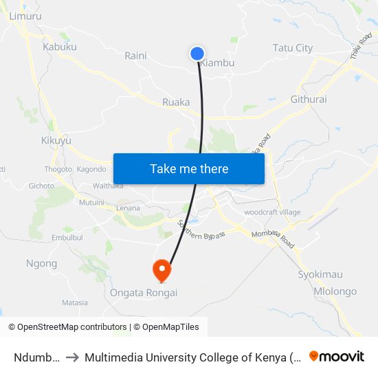 Ndumberi to Multimedia University College of Kenya (KCCT) map