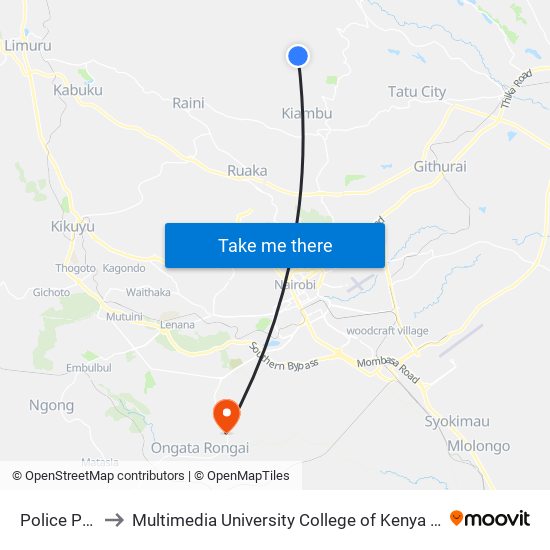 Police Post to Multimedia University College of Kenya (KCCT) map