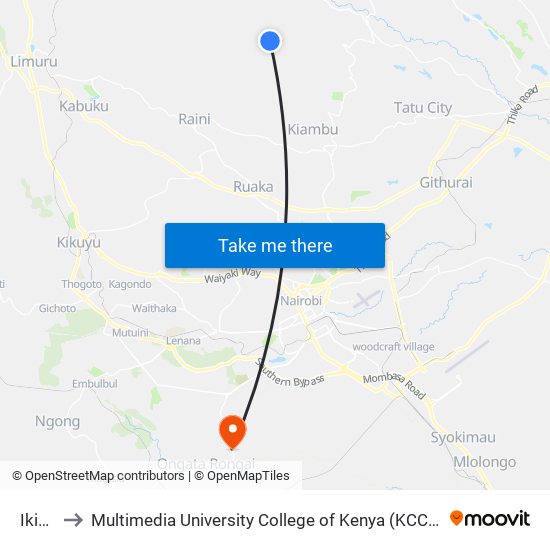 Ikinu to Multimedia University College of Kenya (KCCT) map