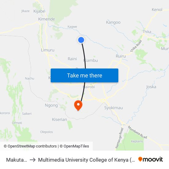 Makutano to Multimedia University College of Kenya (KCCT) map