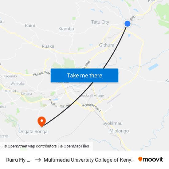 Ruiru Fly Over to Multimedia University College of Kenya (KCCT) map