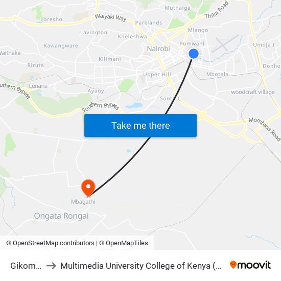 Gikomba to Multimedia University College of Kenya (KCCT) map