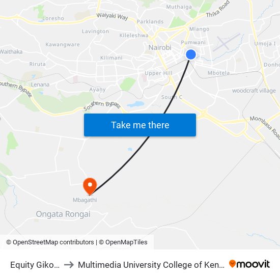 Equity Gikomba to Multimedia University College of Kenya (KCCT) map