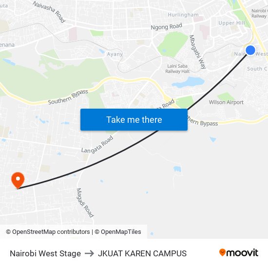 Nairobi West Stage to JKUAT KAREN CAMPUS map
