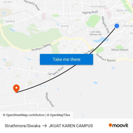 Strathmore/Siwaka to JKUAT KAREN CAMPUS map