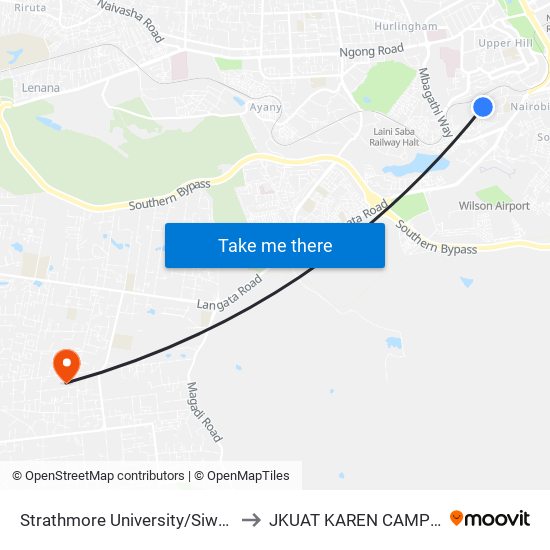 Strathmore University/Siwaka to JKUAT KAREN CAMPUS map