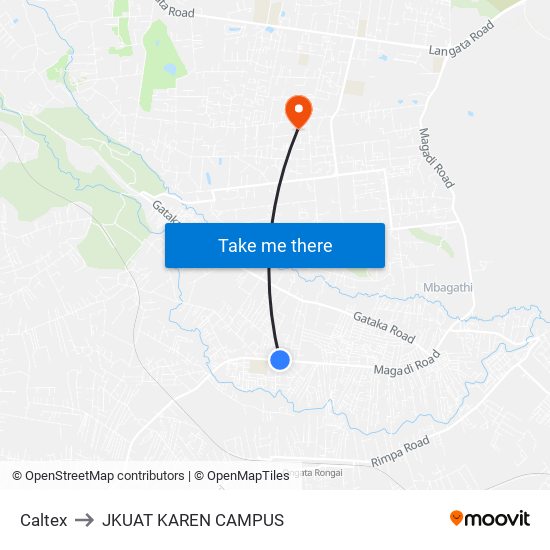 Caltex to JKUAT KAREN CAMPUS map