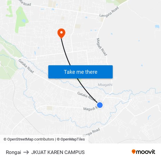 Rongai to JKUAT KAREN CAMPUS map