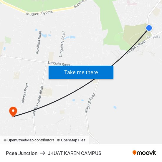 Pcea Junction to JKUAT KAREN CAMPUS map