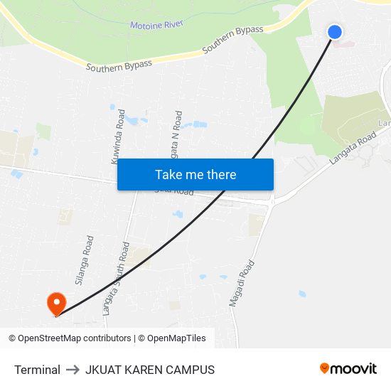 Terminal to JKUAT KAREN CAMPUS map