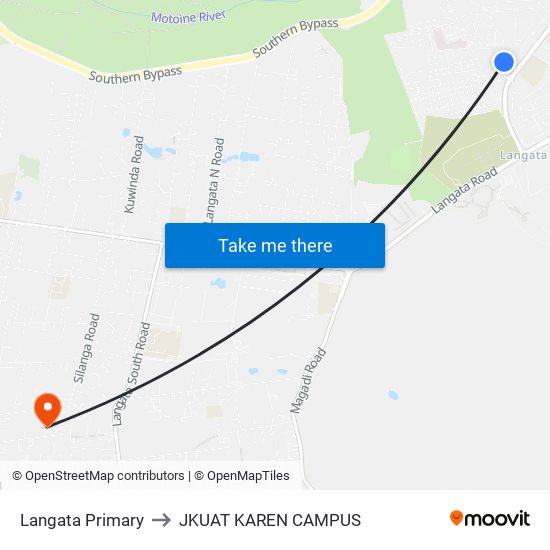 Langata Primary to JKUAT KAREN CAMPUS map