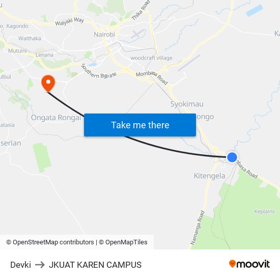 Devki to JKUAT KAREN CAMPUS map