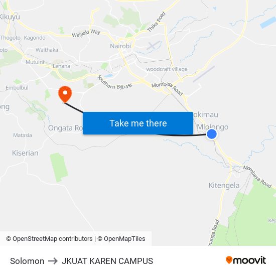 Solomon to JKUAT KAREN CAMPUS map