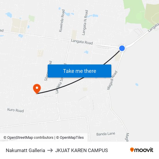 Nakumatt Galleria to JKUAT KAREN CAMPUS map