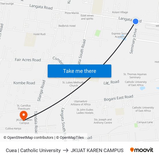 Cuea | Catholic University to JKUAT KAREN CAMPUS map