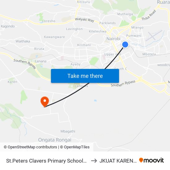 St.Peters Clavers Primary School/Salvation Army/Otc to JKUAT KAREN CAMPUS map