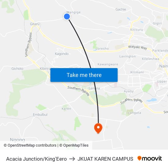 Acacia Junction/King'Eero to JKUAT KAREN CAMPUS map