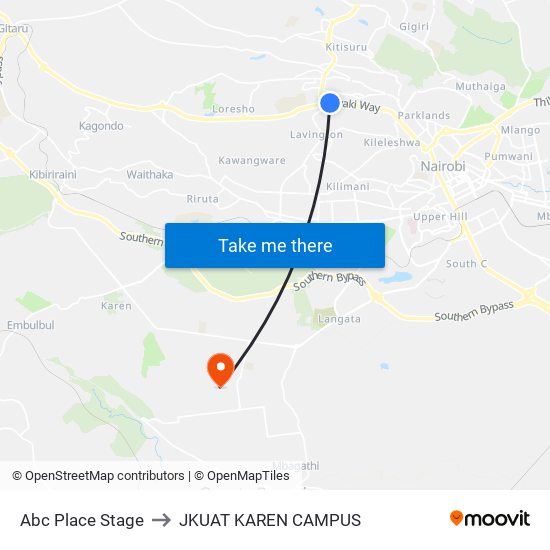 Abc Place Stage to JKUAT KAREN CAMPUS map